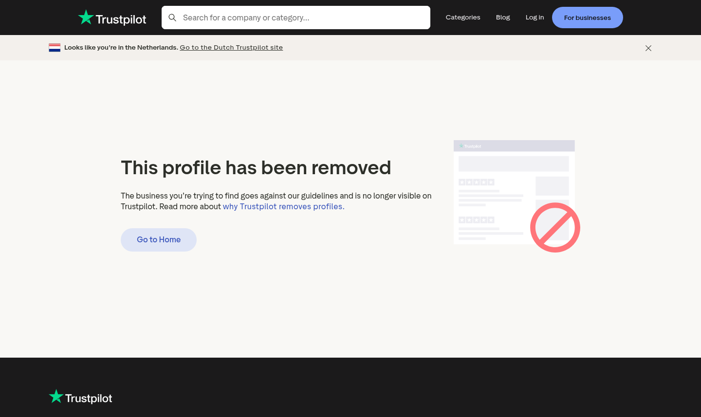 Contextual capture of the Trustpilot profile-removal notice