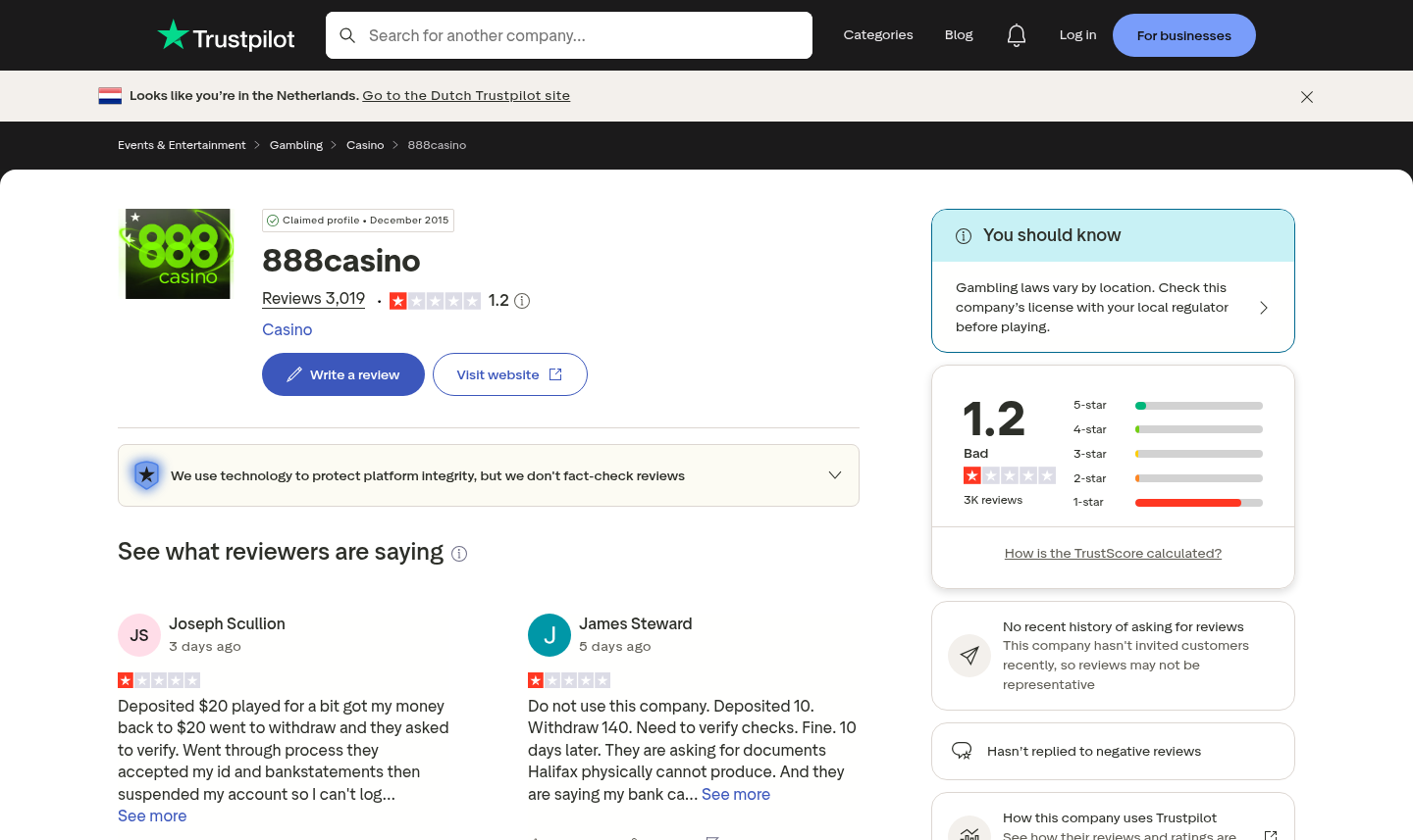 Capture of a dated public user-review listing for the recorded web address