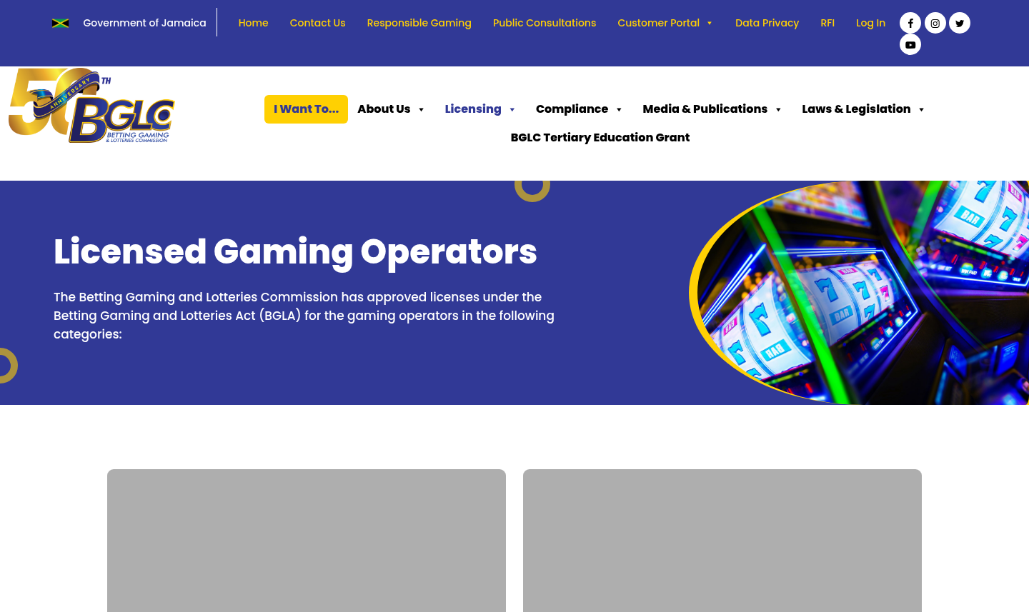 Capture of the BG&LC licensed gaming operators directory reviewed for an exact-domain match